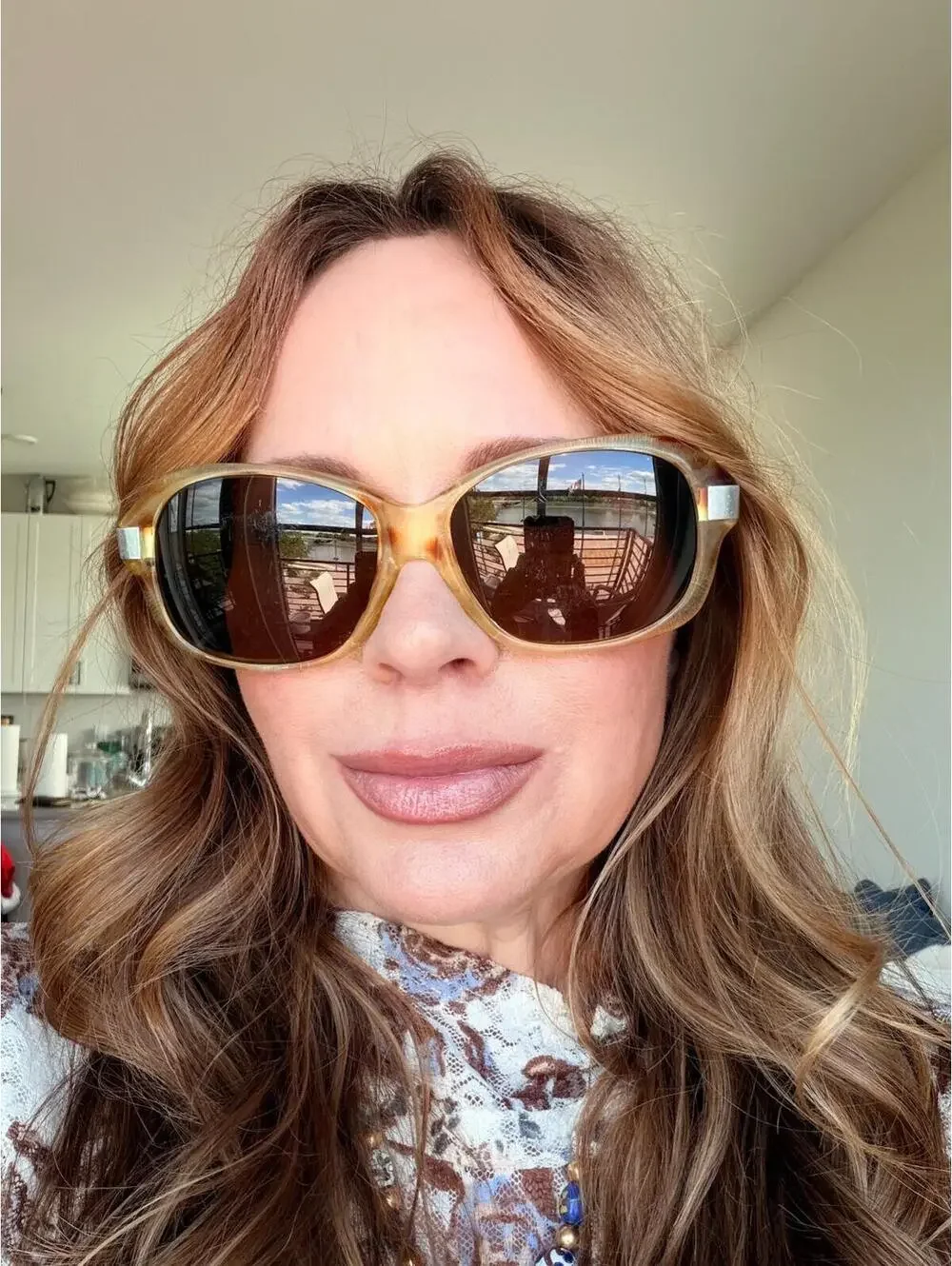 Vintage Oversized Marbled Sunglasses Cream Brown Retro Mod Italy 1970s‎ Style